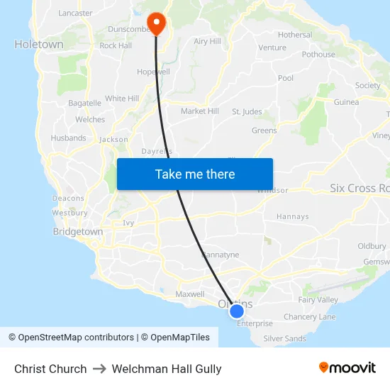 Christ Church to Welchman Hall Gully map
