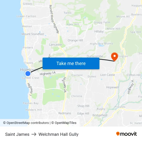 Saint James to Welchman Hall Gully map