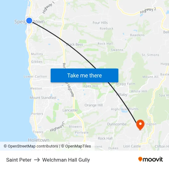 Saint Peter to Welchman Hall Gully map