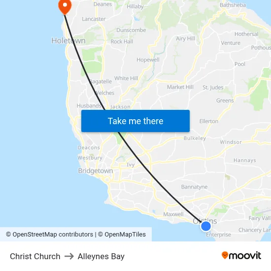 Christ Church to Alleynes Bay map