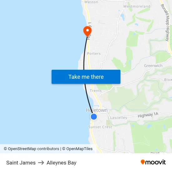Saint James to Alleynes Bay map