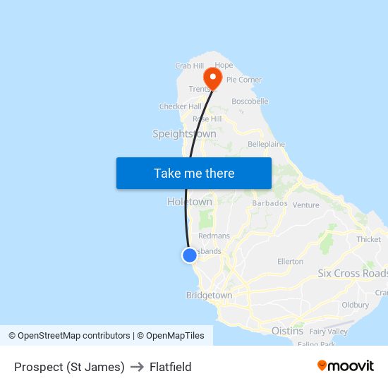 Prospect (St James) to Flatfield map