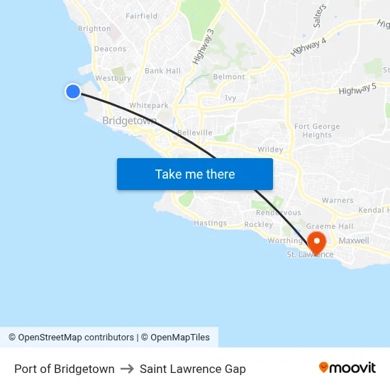 Port of Bridgetown to Saint Lawrence Gap map