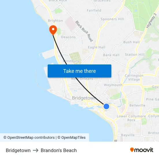 Bridgetown to Brandon's Beach map