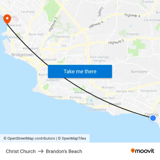Christ Church to Brandon's Beach map