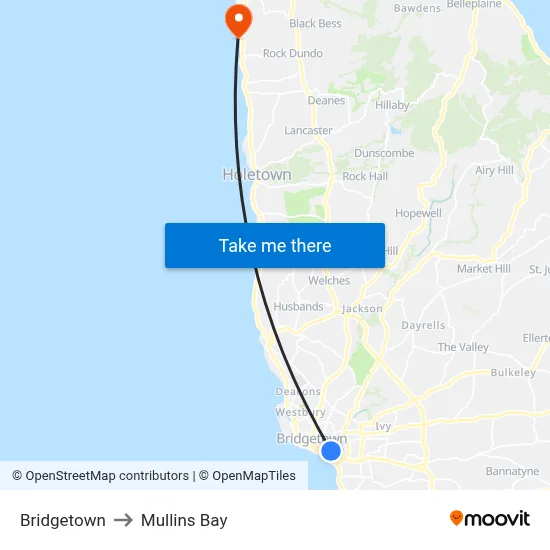 Bridgetown to Mullins Bay map