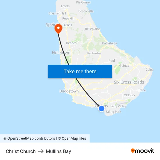 Christ Church to Mullins Bay map
