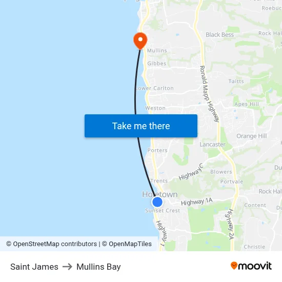 Saint James to Mullins Bay map