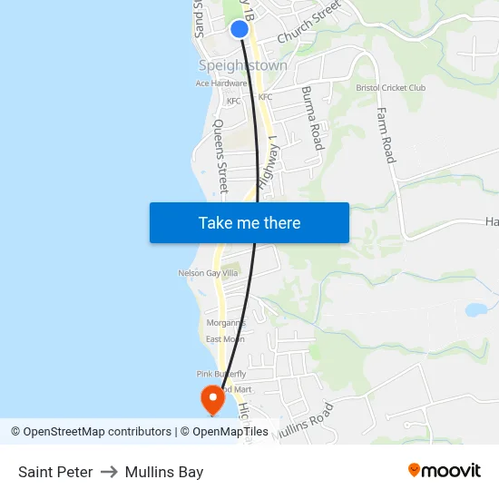 Saint Peter to Mullins Bay map
