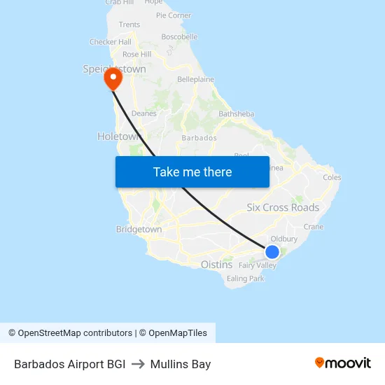 Barbados Airport BGI to Mullins Bay map