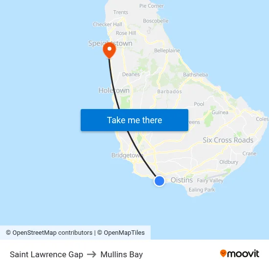 Saint Lawrence Gap to Mullins Bay map