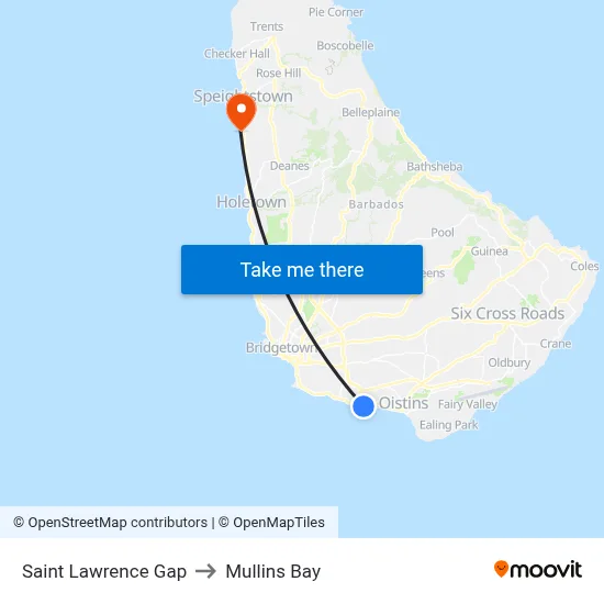 Saint Lawrence Gap to Mullins Bay map