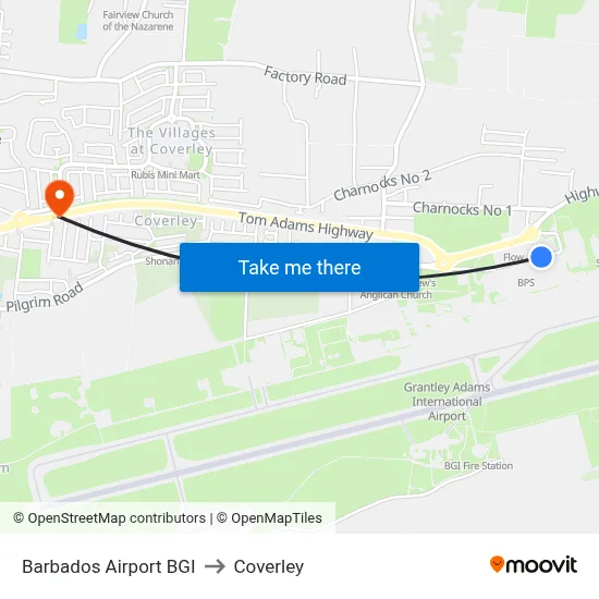Barbados Airport BGI to Coverley map