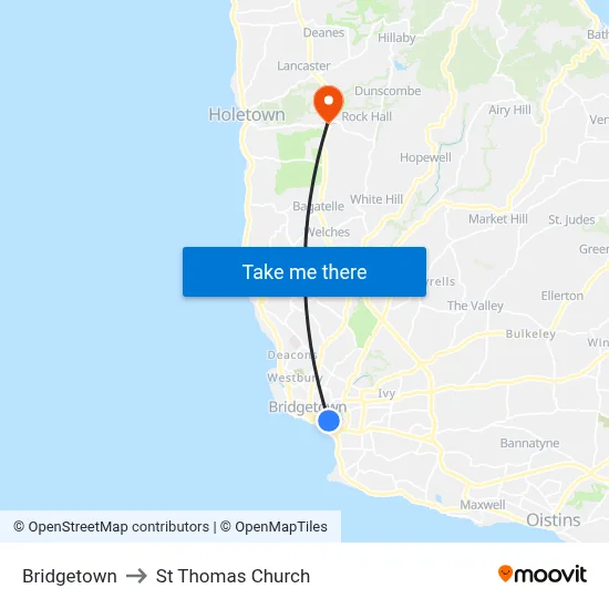 Bridgetown to St Thomas Church map