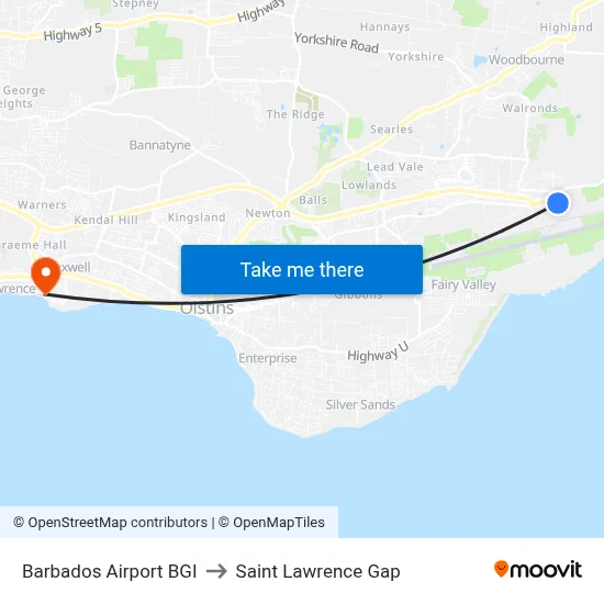 Barbados Airport BGI to Saint Lawrence Gap map