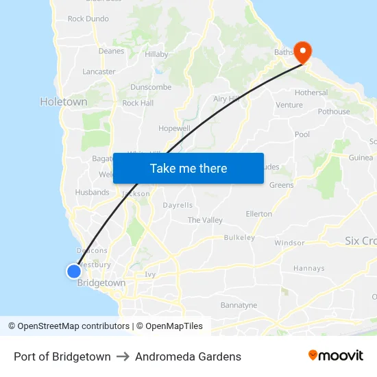 Port of Bridgetown to Andromeda Gardens map