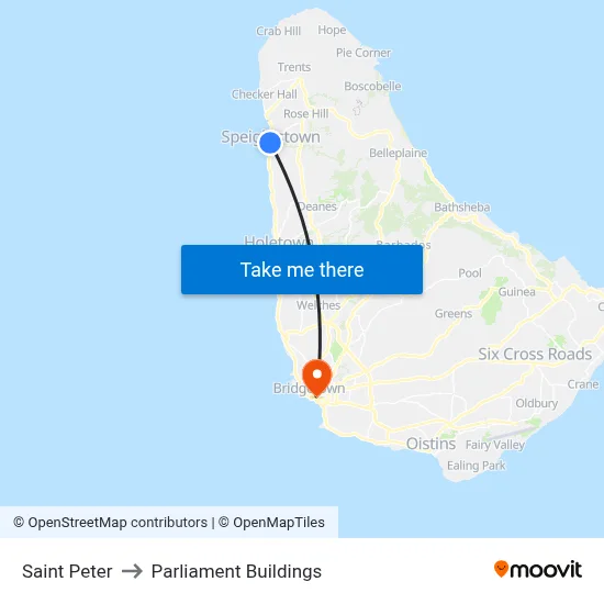 Saint Peter to Parliament Buildings map