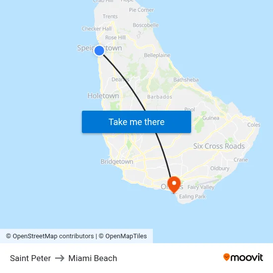 Saint Peter to Miami Beach map