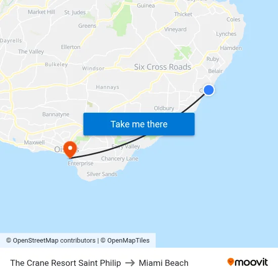 The Crane Resort Saint Philip to Miami Beach map