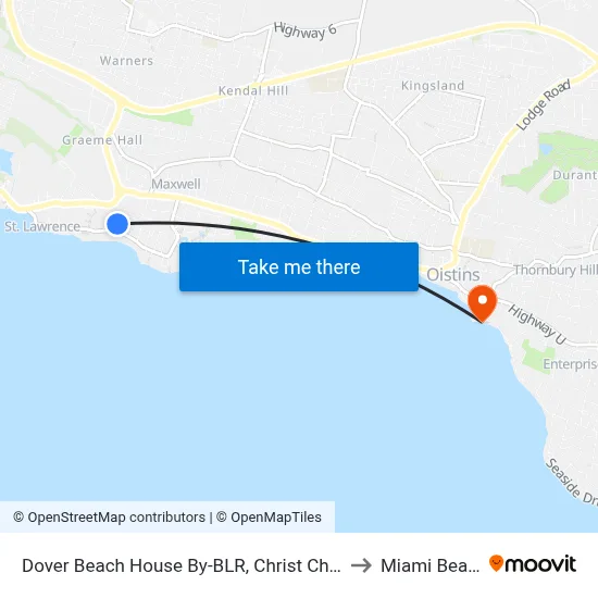 Dover Beach House By-BLR, Christ Church to Miami Beach map