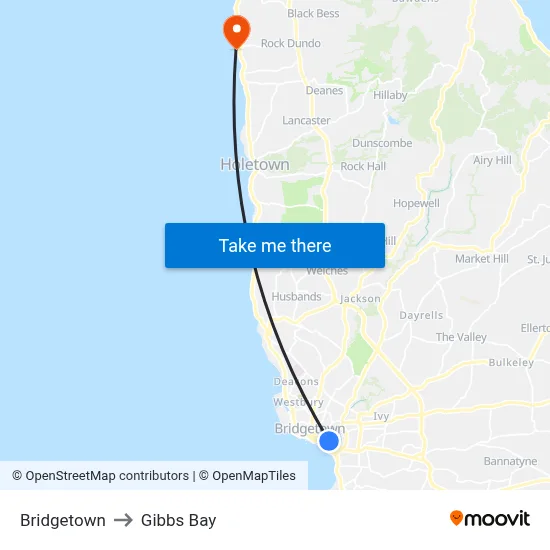 Bridgetown to Gibbs Bay map