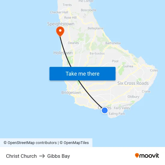 Christ Church to Gibbs Bay map