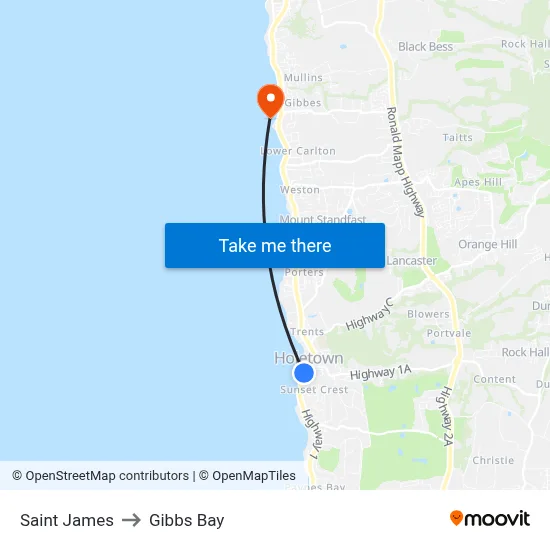 Saint James to Gibbs Bay map