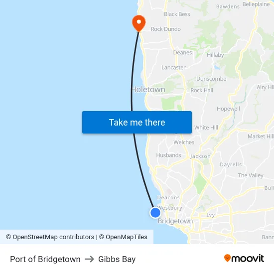 Port of Bridgetown to Gibbs Bay map
