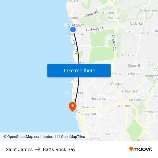 Saint James to Batts Rock Bay map