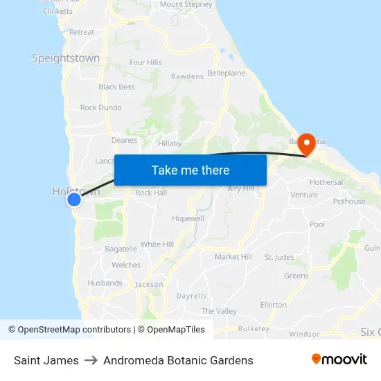Saint James to Andromeda Botanic Gardens map