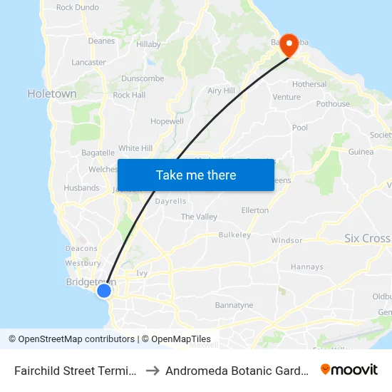 Fairchild Street Terminal to Andromeda Botanic Gardens map