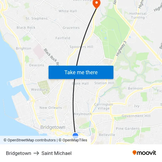 Bridgetown to Saint Michael map