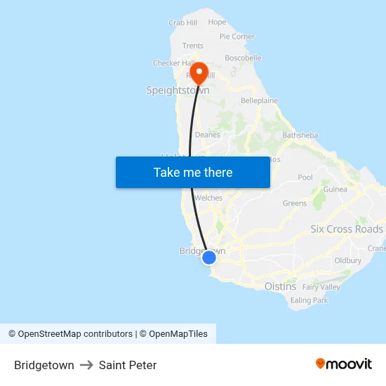 Bridgetown to Saint Peter map