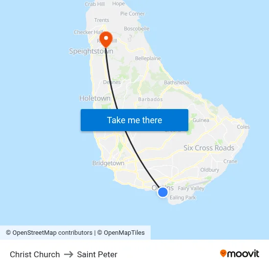 Christ Church to Saint Peter map