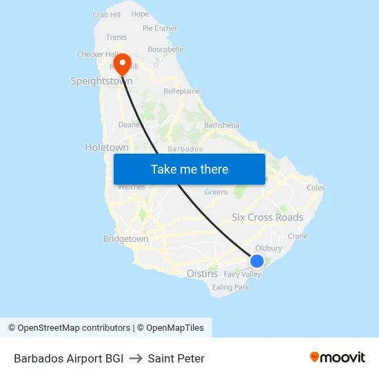 Barbados Airport BGI to Saint Peter map