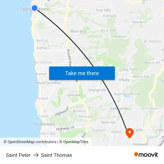 Saint Peter to Saint Thomas map