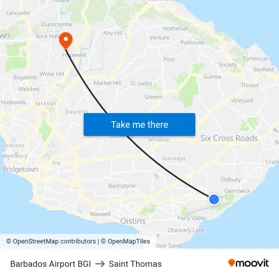 Barbados Airport BGI to Saint Thomas map