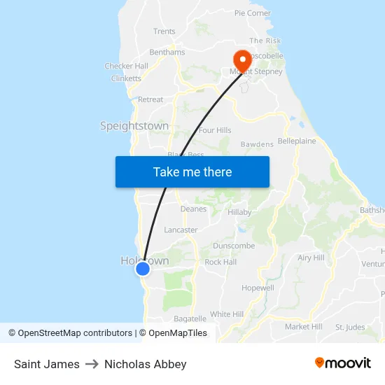 Saint James to Nicholas Abbey map