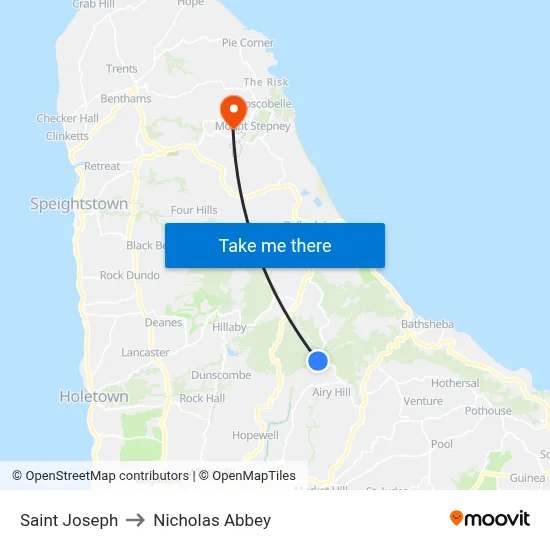 Saint Joseph to Nicholas Abbey map