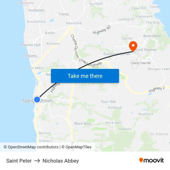 Saint Peter to Nicholas Abbey map