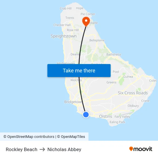 Rockley Beach to Nicholas Abbey map