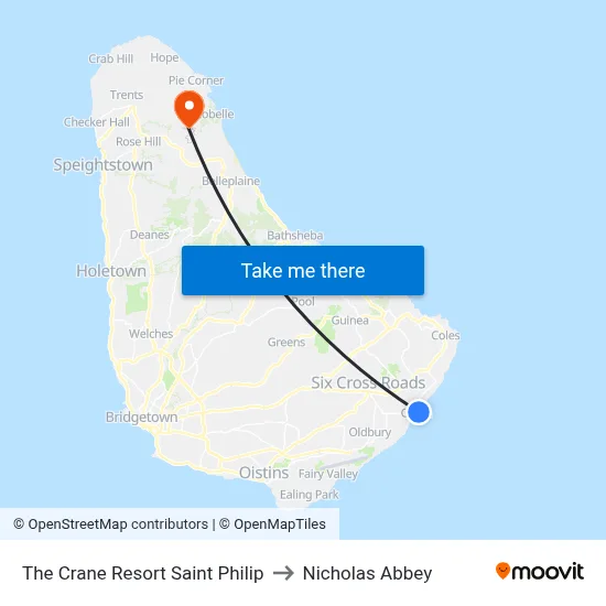 The Crane Resort Saint Philip to Nicholas Abbey map