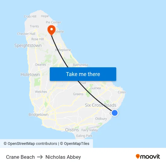 Crane Beach to Nicholas Abbey map