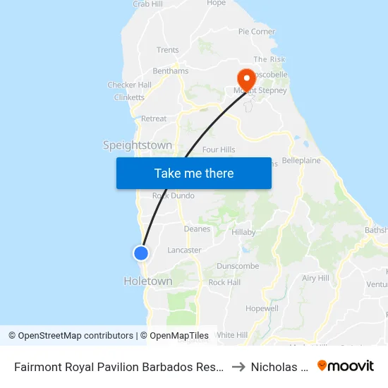 Fairmont Royal Pavilion Barbados Resort, Saint James to Nicholas Abbey map