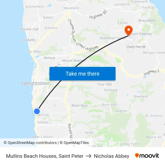 Mullins Beach Houses, Saint Peter to Nicholas Abbey map