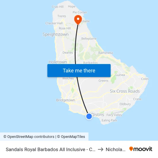 Sandals Royal Barbados All Inclusive - Couples Only, Christ Church to Nicholas Abbey map