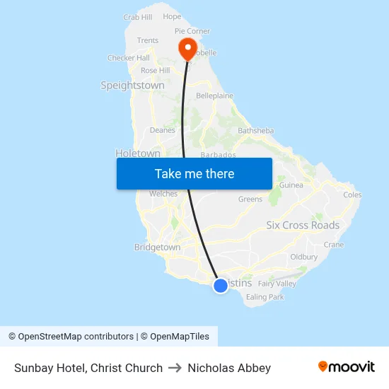 Sunbay Hotel, Christ Church to Nicholas Abbey map