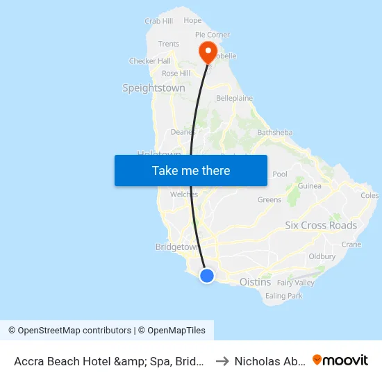 Accra Beach Hotel &amp; Spa, Bridgetown to Nicholas Abbey map