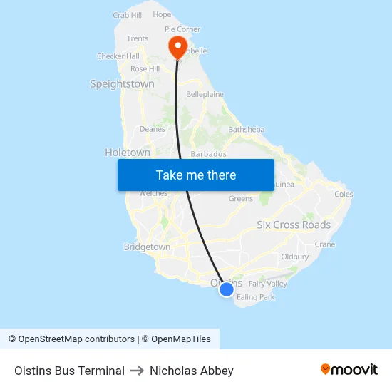 Oistins Bus Terminal to Nicholas Abbey map