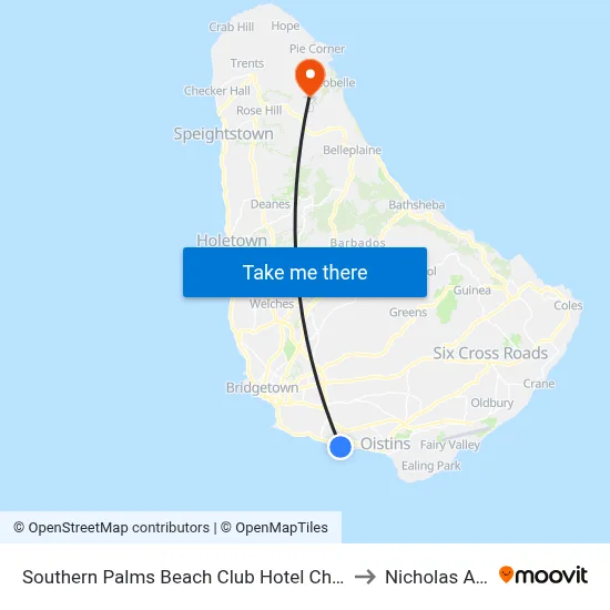 Southern Palms Beach Club Hotel Christ Church to Nicholas Abbey map